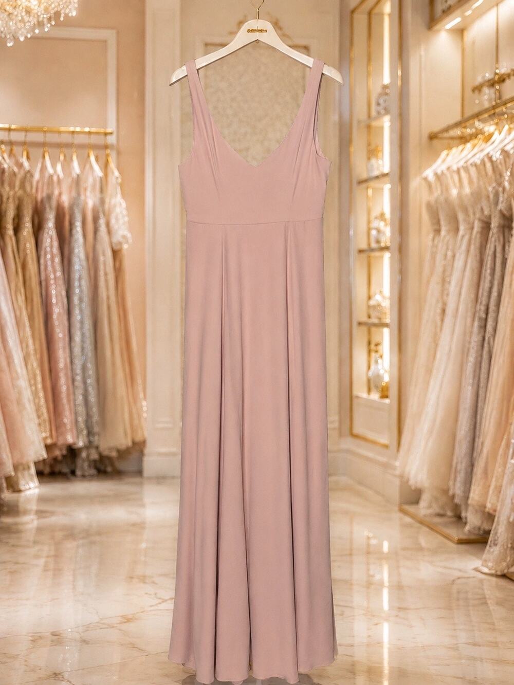 Show Me Your Mumu Jenn Maxi Dress L Dusty Pink Bridesmaid Gown NWT V Neck Simple